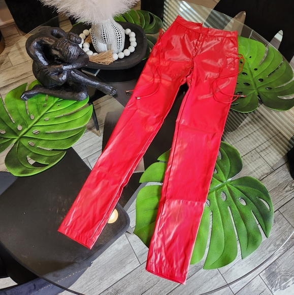 Red Vegan Leather Pants 👖 - Picture 2 of 8